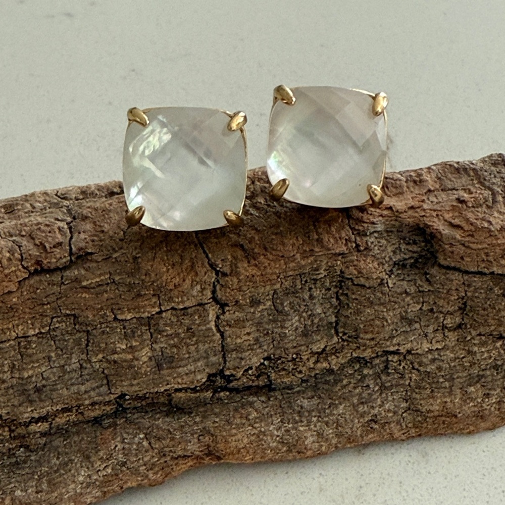 Kate Spade Gold & Iridescent Square Cur Stud Earrings